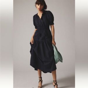 Moon River Puff-Sleeve Dress Navy